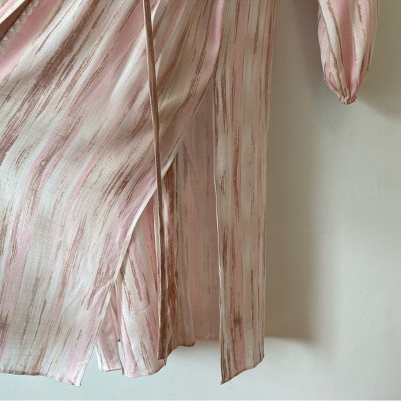 Sage the Label lightweight robe pink taupe striped attached belt semi sheer - Picture 5 of 8